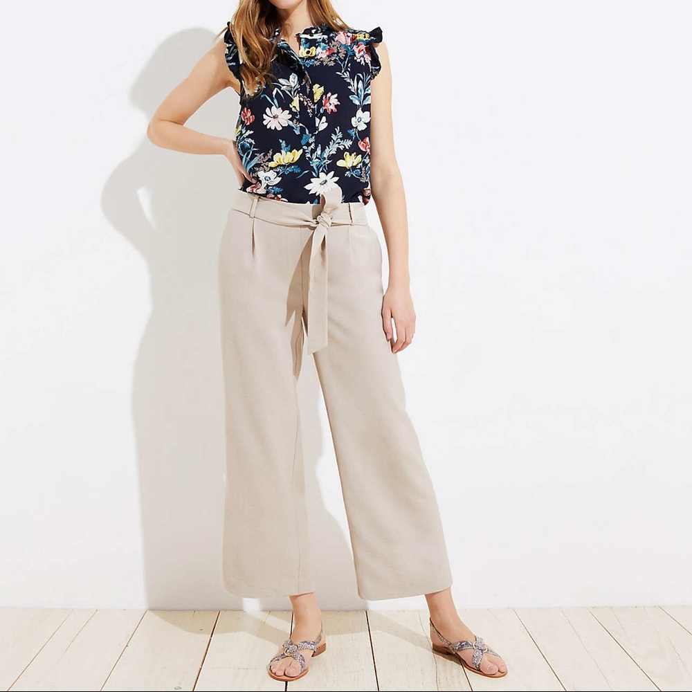 NWT loft tie waist wide leg pants tan beige